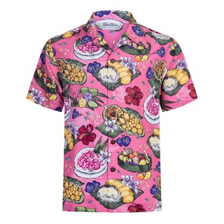 เสื้อฮาวาย ลายขนมไทย แบรนด์ Windwear ผ้าเรยอน Aloha Shirt KanomThai Black Blue Pink