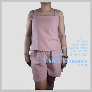 C01 Cotton Linen Camisole เสื้อสายเดี่ยว คอตต้อนลินิน สม็อคหลัง