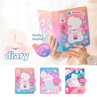 Fluffy rabbit แพลนเนอร์ สันห่วง A6 ปกหนังpu นุ่มนิ่ม ลายน้องกระต่าย พิมพ์สีทั้งเล่ม ตกแต่งพร้อมใช้