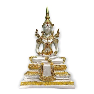 พระศรีอริยเมตไตรยพระศรีอารย์สีขาวปิดทอง(หน้าตัก 5นิ้ว สูง30ซม.)ทรงเครื่องจักรพรรดิประทับนั่งทรงศีลสมาธิบนสวรรค์ชั้นดุสิต