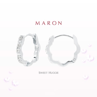 MARON - Happy Lining Sweet Huggie Earring with White Zircon เงินแท้925 ชุบ White Gold