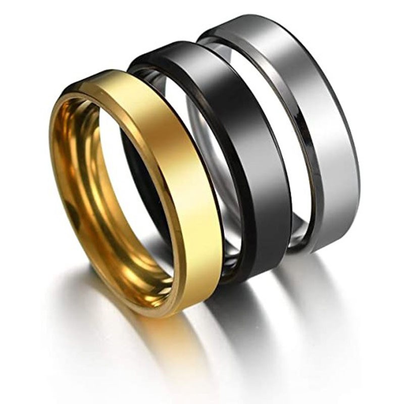 Tytan Cincin Cool Simple ชายแหวนสีดําทองเงินขัดแหวนนิ้ว 6 มม.