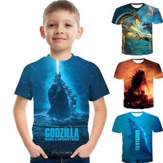 เสื้อยืดแขนสั้นลําลอง พิมพ์ลาย Godzilla: King of the Monsters 3 มิติ แฟชั่นสําหรับเด็กผู้ชาย และเด็กผู้หญิง 2021