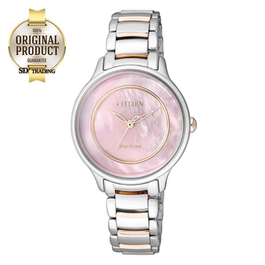 CITIZEN Eco-Drive Pink Pearl Dial Ladies Watch Stainless Strap EM0384-56D - Two-tone Silver/Gold