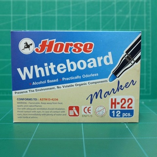 ปากกาไวท์บอร์ดตราม้า Horse Whiteboard Marker H-22 หมึกสีน้ำเงิน (1กล่อง/12ด้าม) ปากกา 2 มม (Non-Permanent)