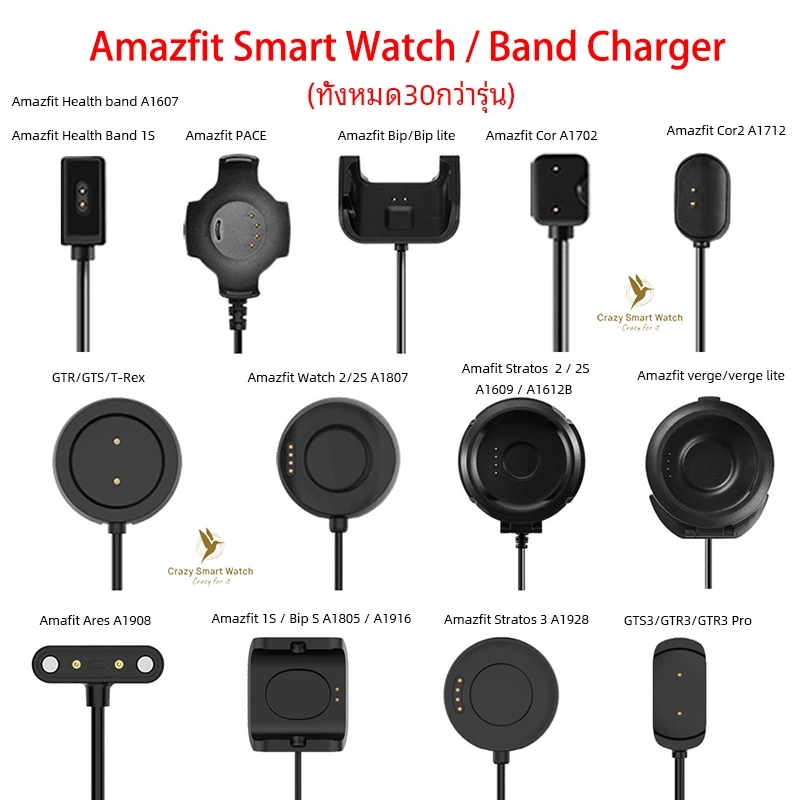 พร้อมส่ง สายชาร์จ Amazfit Active Max GTS4 3 2 1 GTR4 3 2 1 T-Rex3 2 Bip U Pro Bip6 5 active edge 30กว่ารุ่น