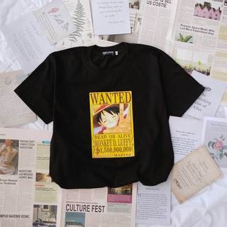 เสื้อยืดคอกลม Wanted Luffy | Thrift Apparel T-Shirtเสื้อยืด