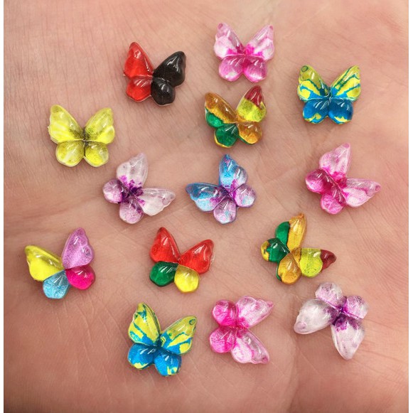10 มม.ใหม่ 30 ชิ้นเรซิ่นที่มีสีสัน Butterflaies แบนกลับ Rhinestone Appliques DIY งานแต่งงานสมุดภาพหัตถกรรม