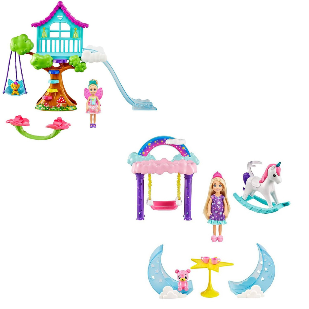 Barbie Dreamtopia Chelsea Playset บาร์บี้  ตุ๊กตาเชลซีเพลย์เซ็ตของเล่น บ้านต้นไม้หรือสวนสาธารณะ คละแบบ (GTF48)