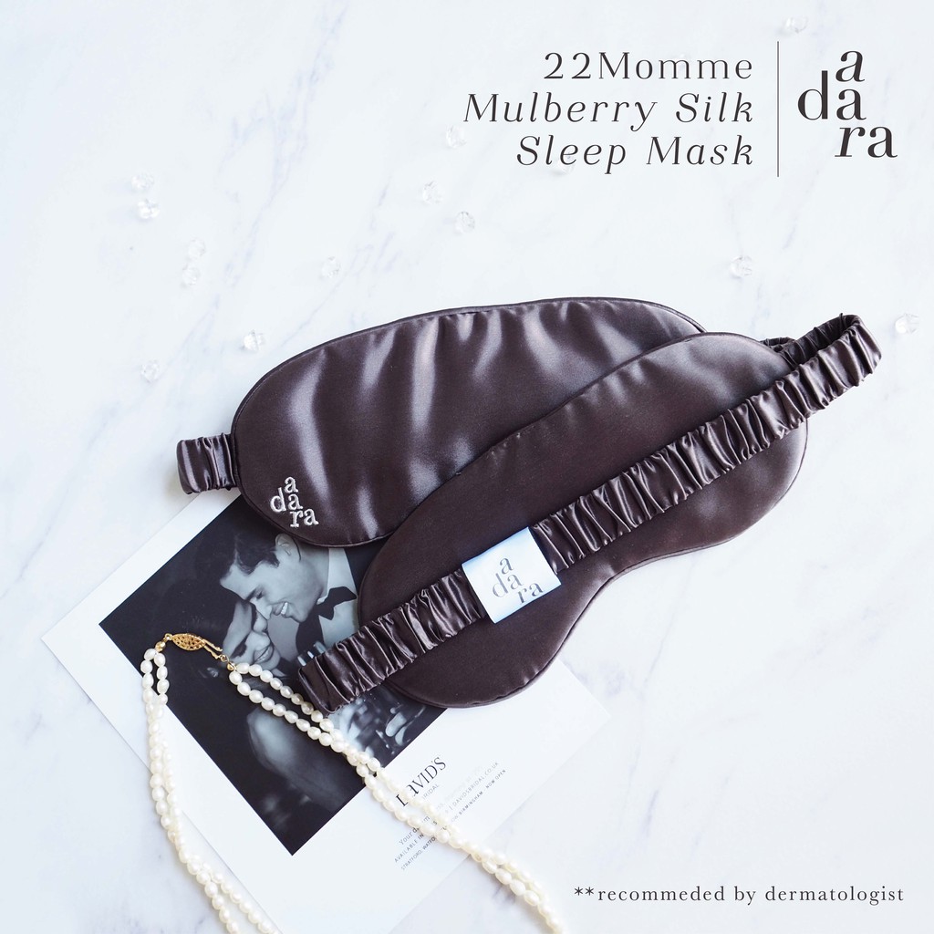 Adara.silk ผ้าปิดตา ผ้าไหมมัลเบอร์รี่ 100% + ถุงพกพา - เทาเข้ม Noir