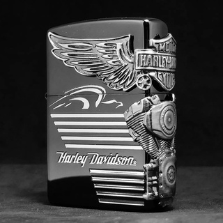 Zippo HDP-25 Harley Davidson - Engine Wings (Black-Silver) ของแท้ รับประกันตลอดชีวิต