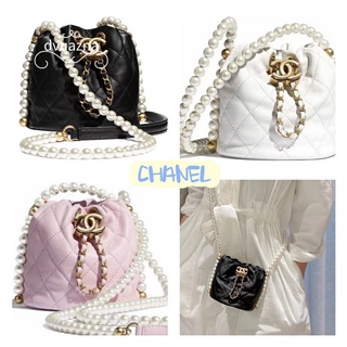 💯 ของแท้ CHANEL Mini Pearl Drawstring Bucket Bag Chain Portable Shoulder Crossbody Bag