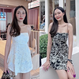 17964 Dress เดรสสายเดี่ยวสั้น ผ้าตาข่ายนูน Short one-shoulder dress with embossed mesh fabric