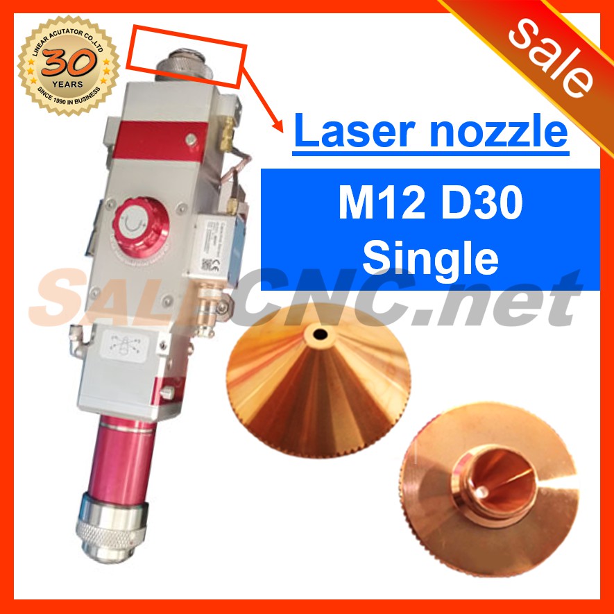 3. หัวตัดเลเซอร์ Laser Nozzle M12 D30 (Single) ขนาด 1.0mm-4.0mm CNC Laser Fiber หัวเลเซอร์ Optical Cutting