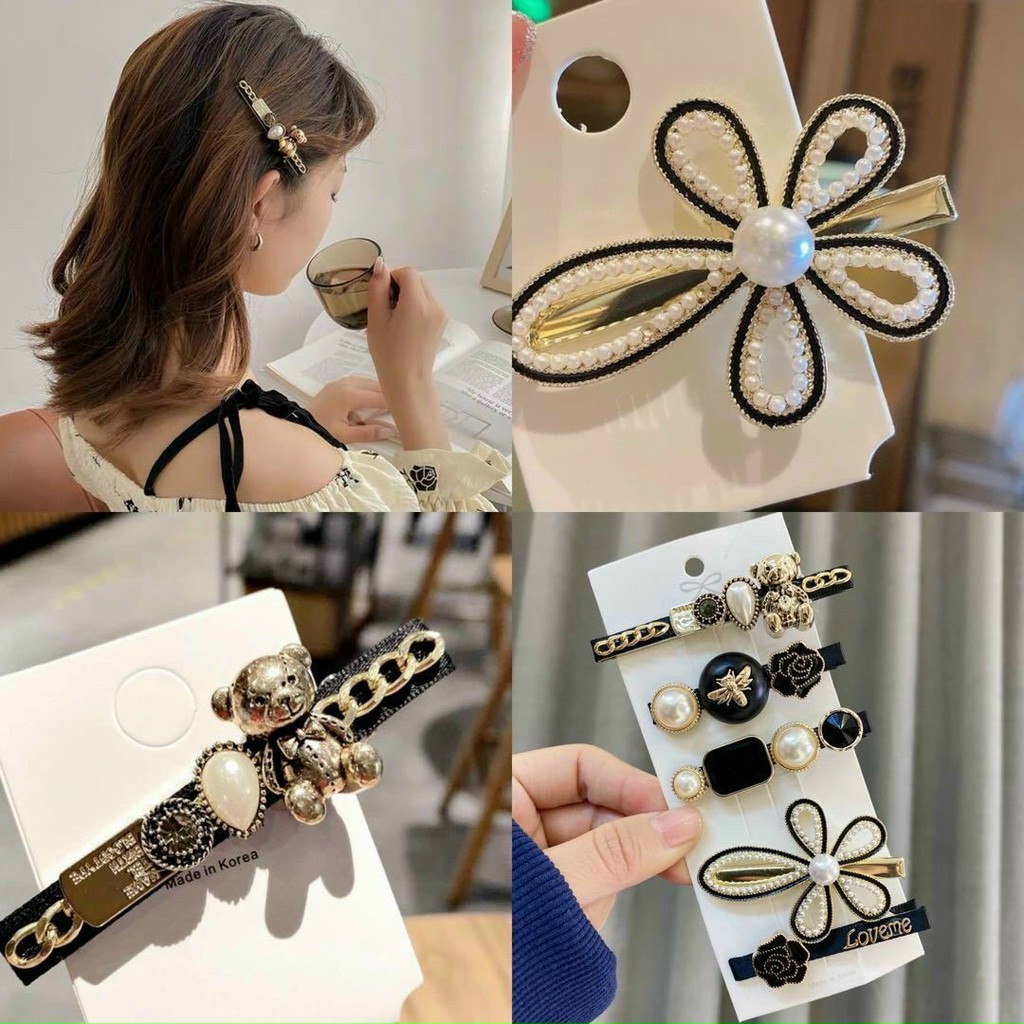 Set 5 ชิ้น VAGE KOREAN STYLE BLACK STONE HAIR CLIPS