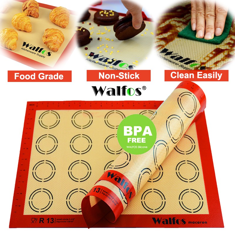 Walfos อาหารเกรด Macaron Baking Mat พร้อมครัวทําอาหารขนมเสื่อไม่ติดแผ่นแป้งกลิ้ง