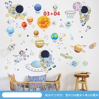 wuxiangHJ29 นักบินอวกาศอวกาศสติ๊กเกอร์ติดผนังการ์ตูนห้องเด็กเด็กทารกห้องนอนอนุบาลห้องเรียนรูปแบบธีมภาพจิตรกรรมฝาผนัง
