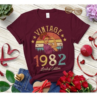 เสื้อยืด - วินเทจ1982ลิมิเต็ดอิดิชั่นRetroTshirtตลกวันเกิดครบรอบ40ปีเสื้อผ้าผ้าฝ้ายสั้นกิลแดน