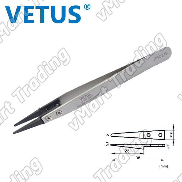 Vetus ESD-249 ESD-safe Exchangeable Tip Precision Tweezer