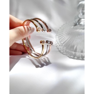 Jaoying - Stainless Steel Bangle (กำไลข้อมือเพชรคู่ ปรับบิดได้ ง่ายแก่การสวมใส่)