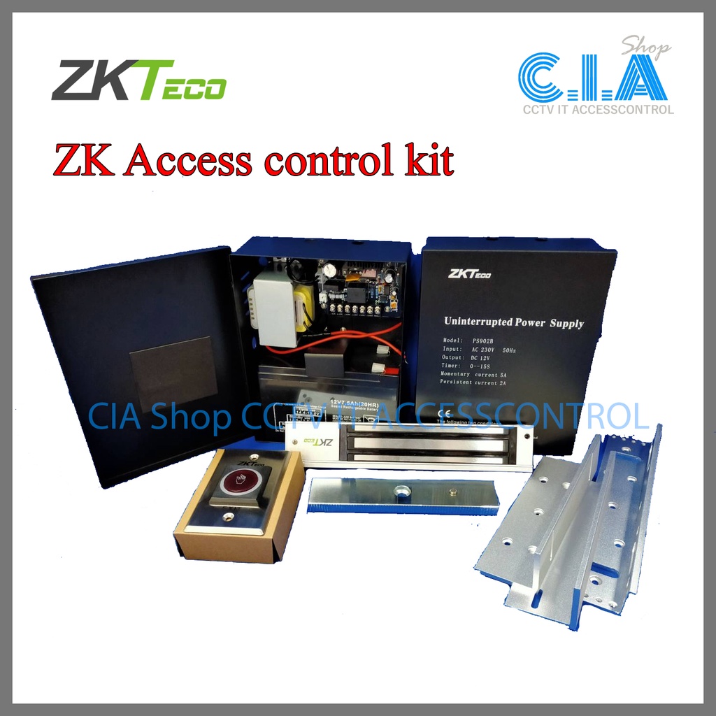 Zkteco ชุด ZK Access control KIT ประกอบด้วย (PS902B,Battery12V 7A,Lm-2805,LMB-280L&Z,Tleb102)