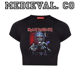 [S-5XL]เสื้อครอปท็อป IRON MAIDEN - เสื้อยืดวงดนตรีร็อค โลหะ สีดํา สําหรับผู้หญิง ไซซ์ 30S