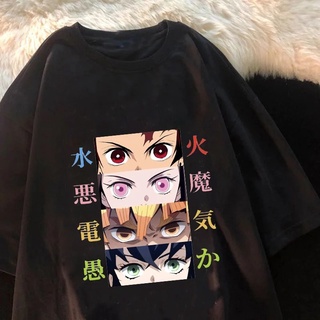 เสื้อยืดวินเทจเสื้อยืดแขนสั้น ทรงหลวม พิมพ์ลายการ์ตูนอนิเมะ demon Slayer สไตล์ญี่ปุ่น สําหรับผู้หญิงS-5XL