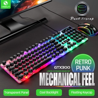 Newmine GTX300 คีย์บอร์ดและเมาส์ชุด punk retro คีย์บอร์ดแบ็คไลท์เกม USB สายแขวนคีย์และชุดเมาส์
