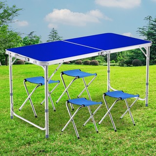 โต๊ะเก้าอี้ปิคนิค โต๊ะพับได้อลูมิเนียม 120x60x70 Folding Table  รุ่น T2plus (Blue) พร้อมเก้าอี้พับได้ 4 ตัว