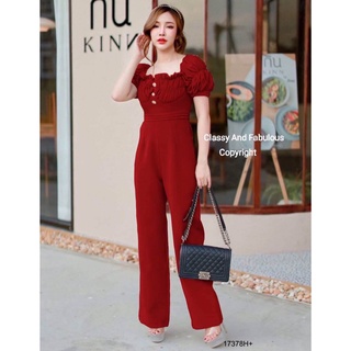 SS17378 Jumpsuit จั้มสูทแขนพอง เอวจับจีบ