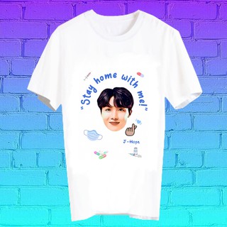 สั่งทำ เสื้อยืด Fanmade เสื้อแฟนเมด เสื้อยืดลายโควิด โควิด19 covid19 STAY HOME WITH ME BLK54 จองโฮซอก Jung Hoseok J-HOPE