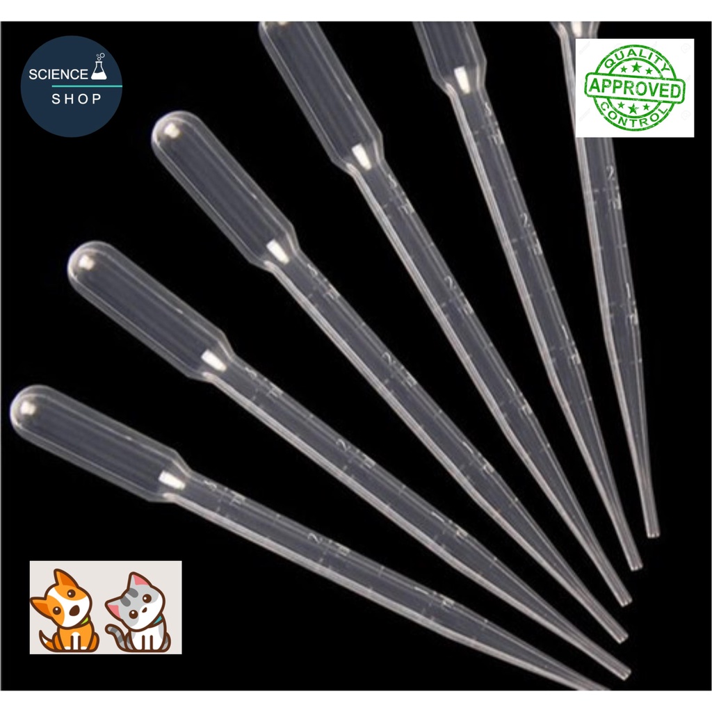 ลอดหยดพลาสติก Dropper (Pasteur Pipette Non-Sterile) หลอดหยดสี หลอดหยดสาร ดรอปเปอร์ แบบบีบหยด 3mL แพ็