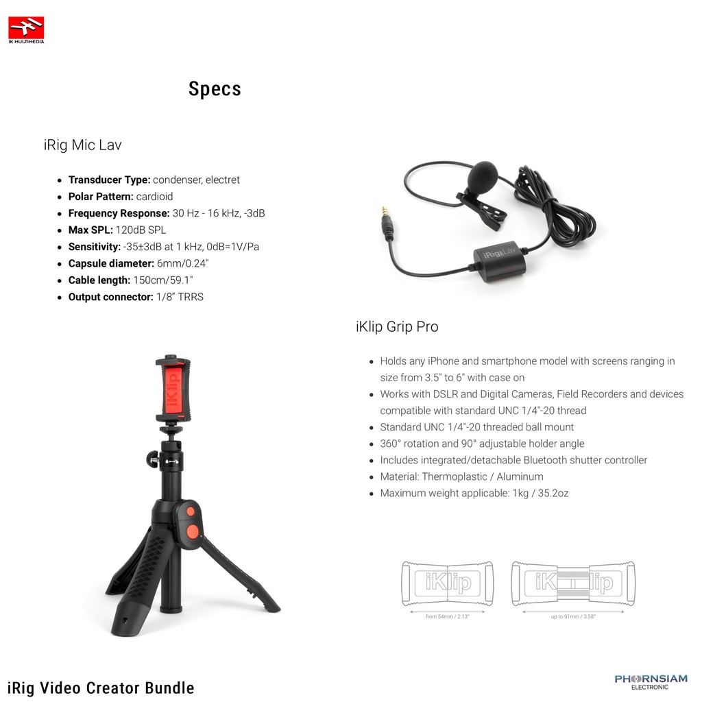 Phornsiamelectronic IK Multimedia iRig Video Creator HD Bundle - Smartphone  Microphone, Camera Stand and LED Ring Light | Shopee Thailand