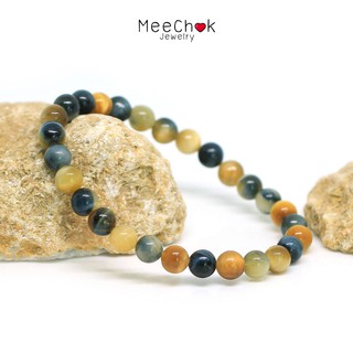 หินโกลเด้นบลูไทเกอร์อายส์ Golden Blue Tiger Eye 6 มิล หินตาเสือ หินสีน้ำเงิน หินสีทอง By.Meechok