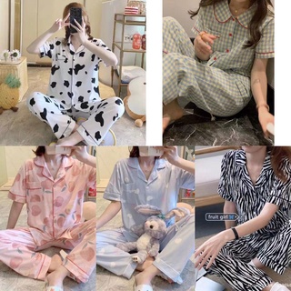ชุดนอน ผ้าคอตตอน  ชุดนอนผู้หญิง แขนสั้นขายาว เสื้อผ้า D2