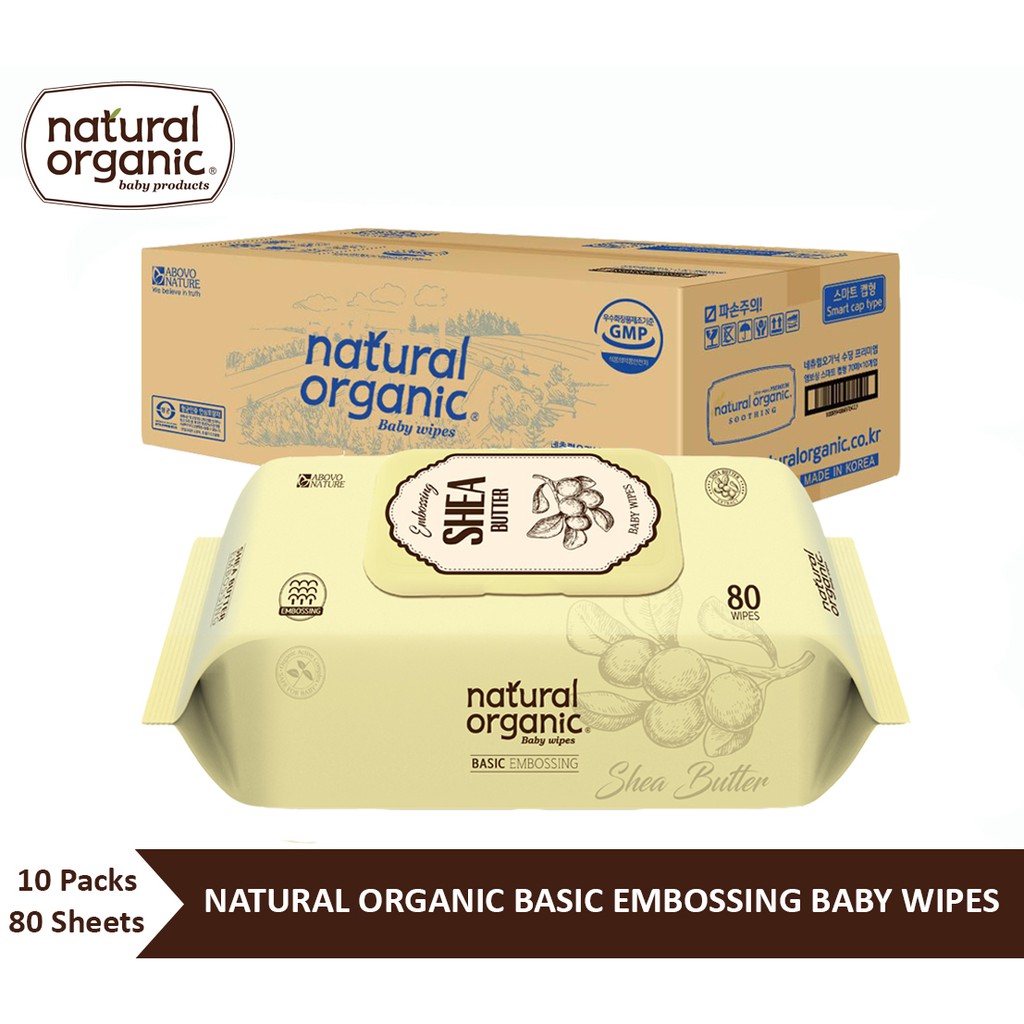 Natural Organic, Basic Embossing Baby Wipes (Cap Type, 10*80 Sheets)