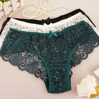 Fyl กางเกงชั้นในสําหรับสตรีเซ็กซี่ปักลายลูกไม้ดอกไม้โบว์ 5 สี S-XL Femme