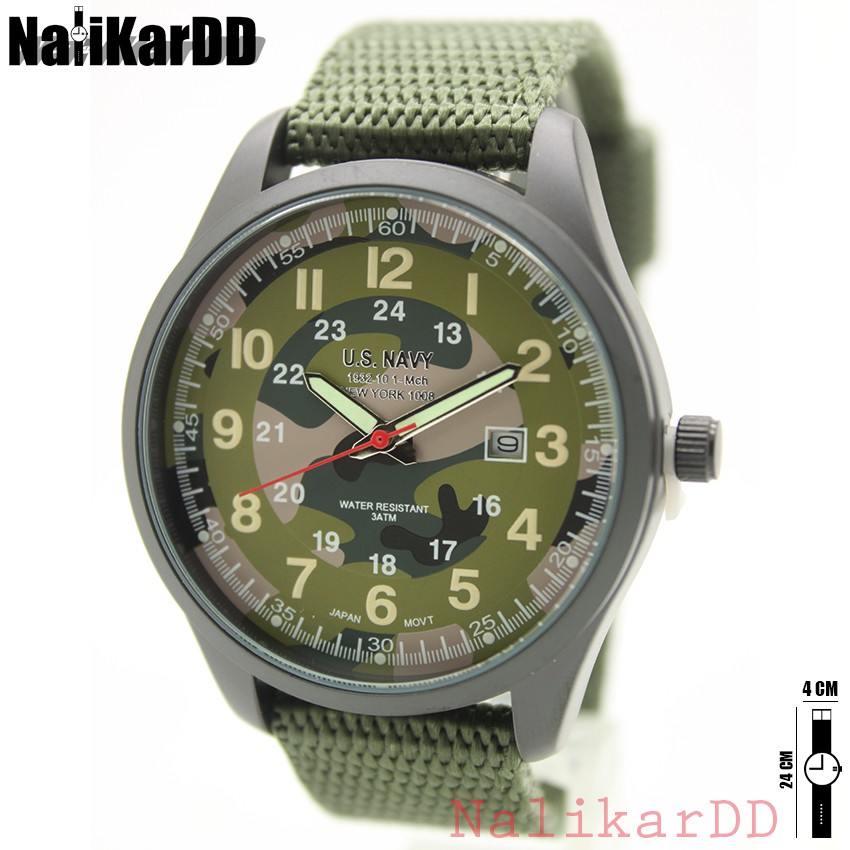 นาฬิกา US Navi (Navy Seal) สายผ้า/Nano/สีเขียวขี้ม้า ทรงกลม ระบบเข็ม มีวันที่