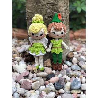 เซ็ตคู่ ตุ๊กตาถักโครเชต์ปีเตอร์แพนและทิงเกอร์เบลล์ (Peter Pan and Tinkerbel) ตุ๊กตาโครเชต์, ตุ๊กตาทำมือ , งานฝีมือ