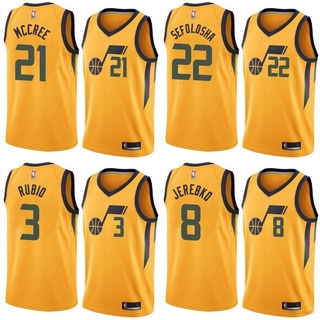 เสื้อกีฬาบาสเก็ตบอล แขนกุด ลายทีม NBA Jersey Jazz Mccree Sefolosha Jerebko Rubio สไตล์คลาสสิก สีเหลือง