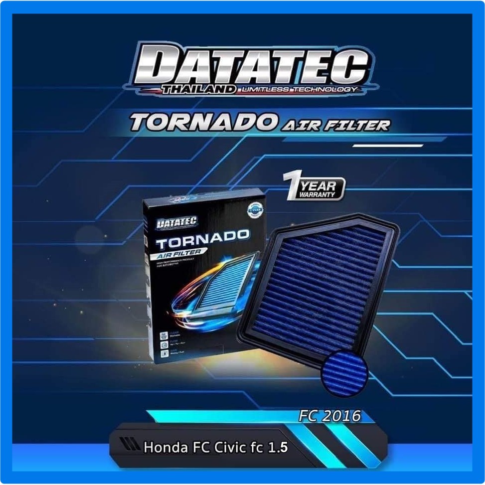 กรองอากาศผ้า Datatec Tornado รุ่น Honda Civic Fc Fk 1.5 Turbo ปี 2015-2020 แผ่นกรองอากาศ ไส้กรองอากาศ กรองอากาศรถยนต์ สา