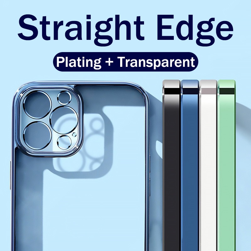 ตรงสแควร์ขอบโปร่งใสนุ่มชุบเคสโทรศัพท์สําหรับiphone 16 15 14 13 12 11 Pro Max X XS XR 8 7 6 6S Plus + SEล้างเคสโทรศัพท์ฝาครอบโทรศัพท์คลุมทั้งหมดป้องกันกล้อง