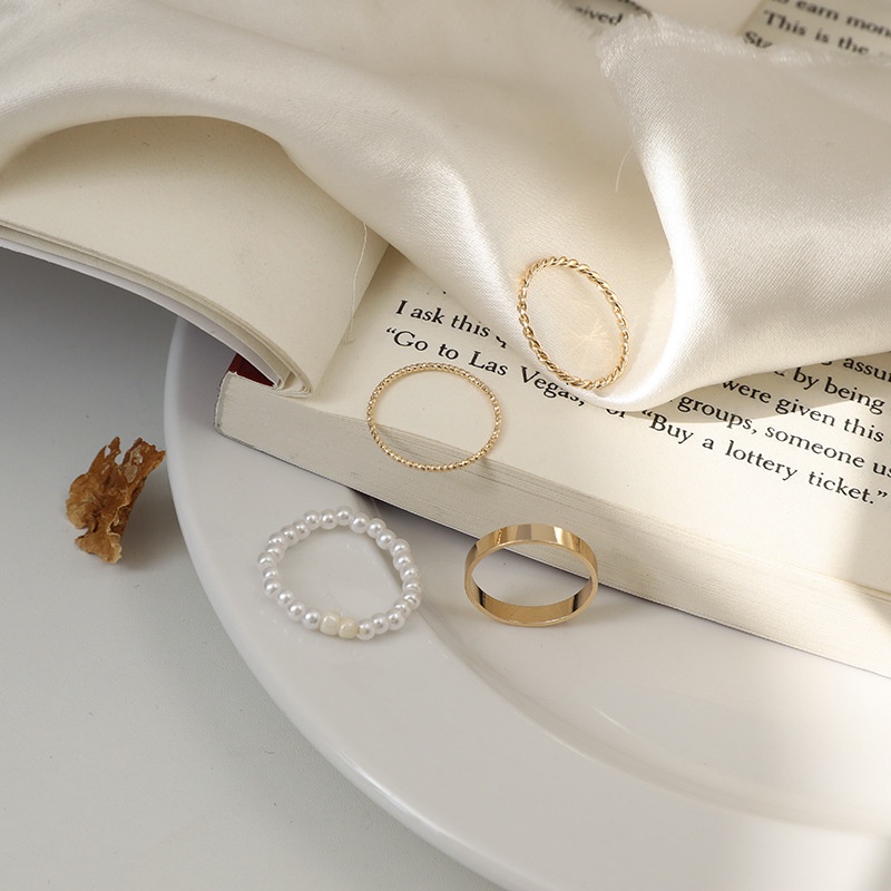 ชุดแหวนไข่มุกเรขาคณิตสําหรับผู้หญิง 4 ชิ้น/ชุด - รูปที่ 7