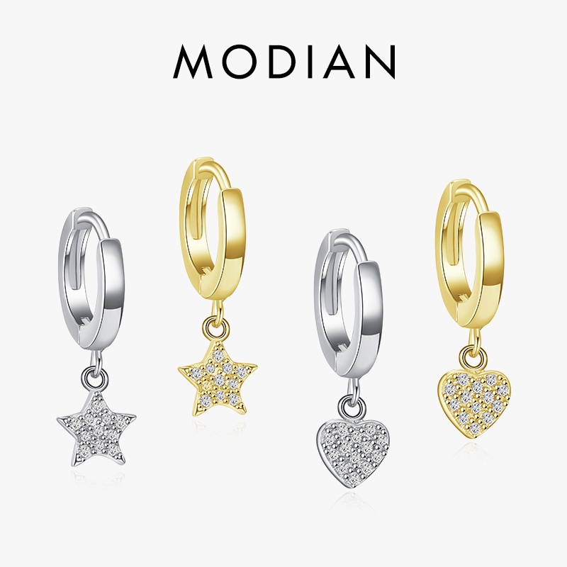 Modian ใหม่หรูหรา 925 เงินสเตอร์ลิง Hearts ดาว Dangle ต่างหูแฟชั่นเงิน Jewerly สําหรับผู้หญิงงานแต่งงานต่างหูของขวัญ