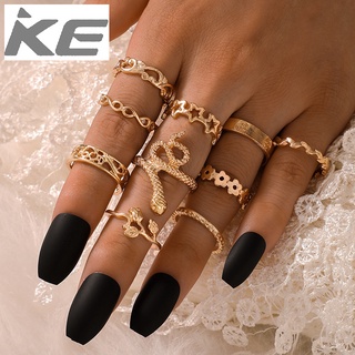 creative hollow star rose flower snake ring 10-piece combination for girls for women low price