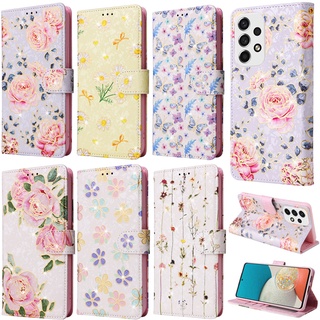 เคสโทรศัพท์หนัง Pu นิ่ม ฝาพับ ลายดอกไม้ พร้อมช่องใส่บัตร สําหรับ Samsung Galaxy S22 Plus S21 Plus S22+ S21+ S20 FE 5G S21 FE S22 Ultra S21 Ultra