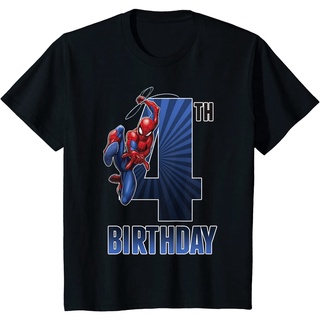 เสื้อยืด ผ้าฝ้ายแท้ ระบายอากาศได้ดี พิมพ์ลายกราฟฟิค Marvel Spider-Man Swinging 4th Birthday คุณภาพสูง