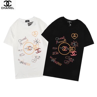 [ป้ายแท็ก + ฉลาก] CHANEL1 เสื้อยืดแขนสั้น พิมพ์ลายตัวอักษร C คู่รัก สไตล์ยุโรป สําหรับผู้ชาย และผู้หญิง