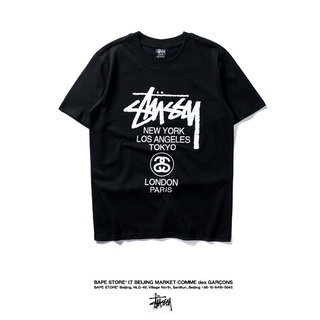 [S-5XL]STUSSY เสื้อยืดแขนสั้น ผ้าฝ้าย พิมพ์ลาย World Tour เข้ากับทุกการแต่งกาย พลัสไซซ์ สําหรับผู้ชาย และผู้หญิง