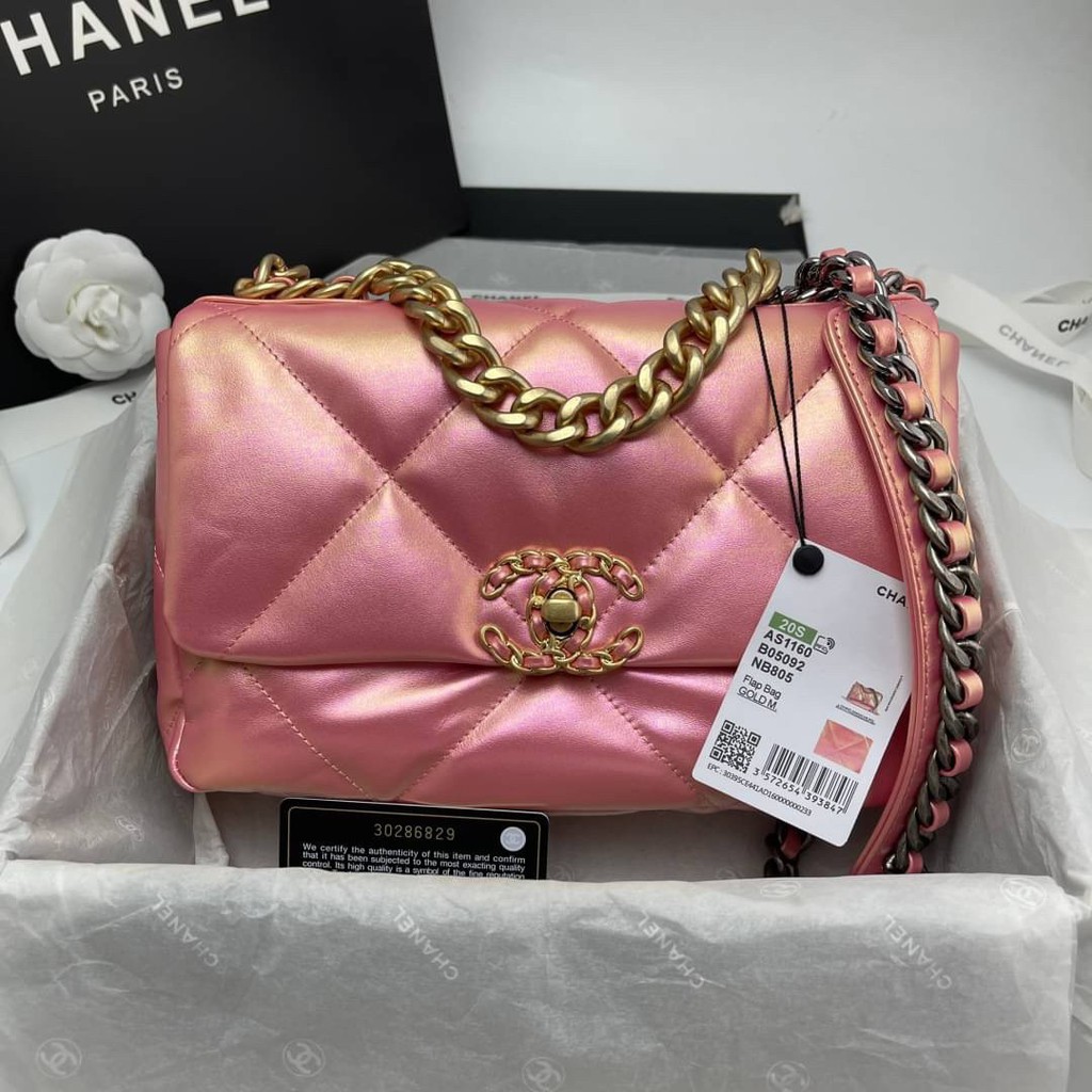 Chanel 19 สีชมพูมุก Grade vip Size 26cm อปก.Fullboxset